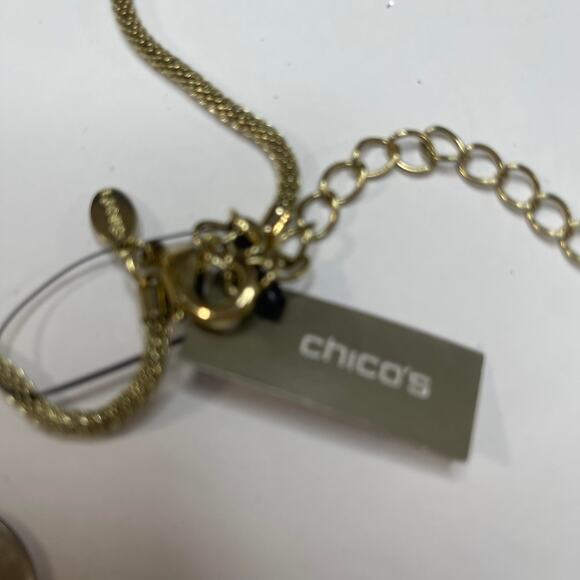 Chico's beaded necklace costume signed jewelry gold tone rhinestone beads trendy - Picture 8 of 13